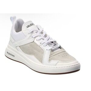 Valentino Men White Suede Leather Low Top Sneakers Size 12 Made in Italy